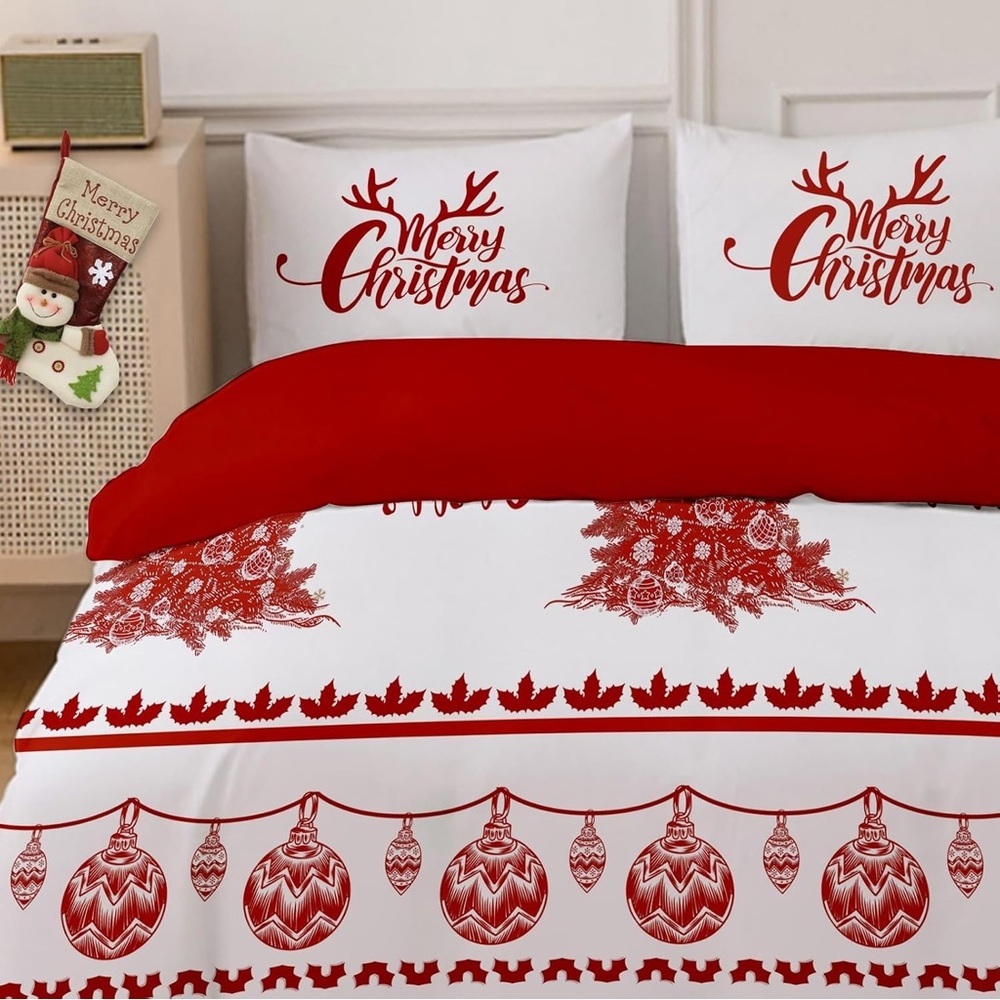 COSEVIER Christmas Duvet Cover Queen Size - Tree Reindeer Snowflakes Design - Picture 2 of 7